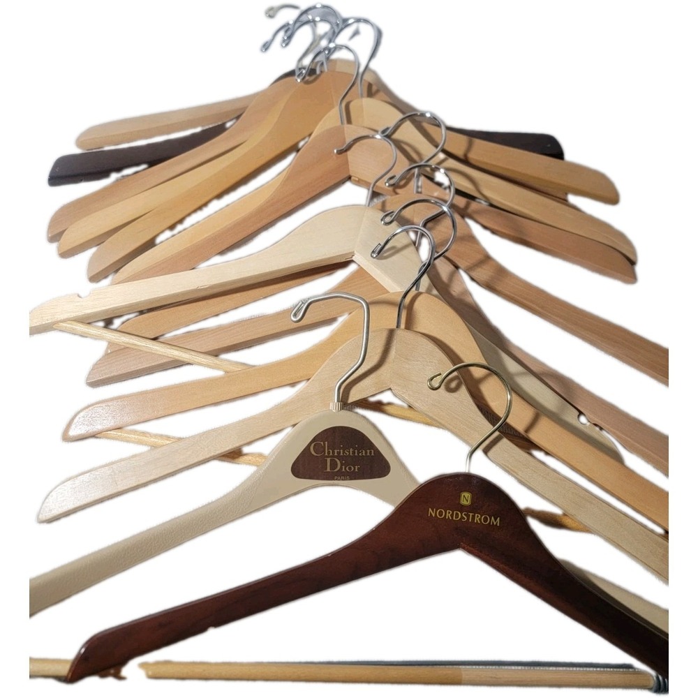 Lot of 14 Clothes Hangers Christian Dior Plastic Nordstrom Wooden Unbranded Mix
